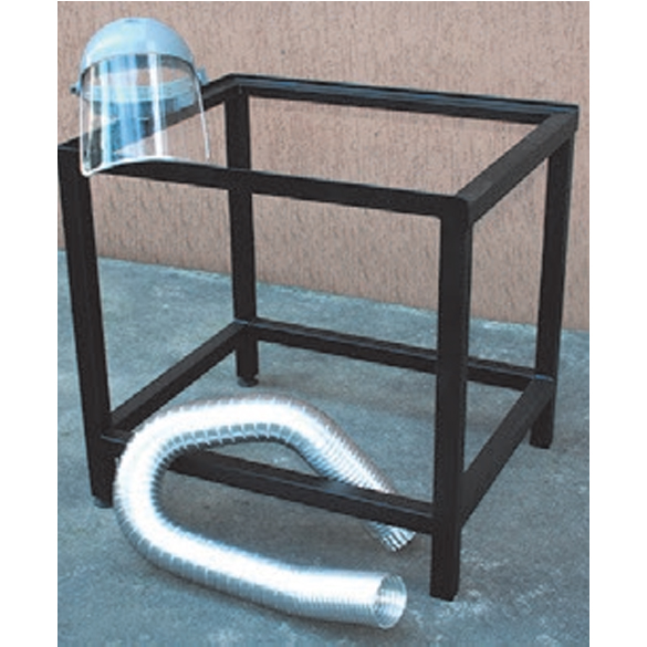 Metal stand 75-PV0008/5, safety visor 75-PV0008/10 and exhaust ducting (supplied with the machine)