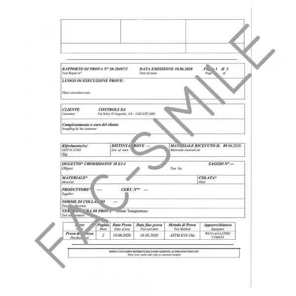 CONT 50-C0050/HRD5 Platens Surface Harness certificate 40x40mm (square)