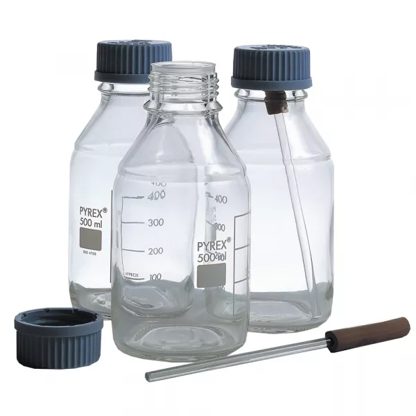 CONT 75-B0011/A1 Test bottle 500 ml. Pyrex glass, 81x175mm with screw cap.