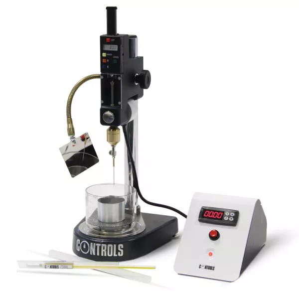 Digital electronic semi-automatic penetrometer complete with micrometer vertical adjustment and adjustable electronic timer of the fall time