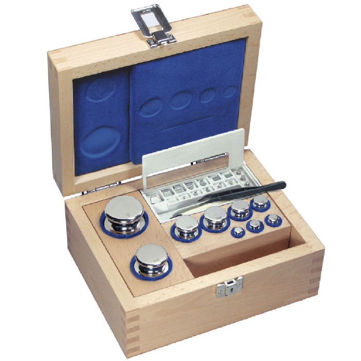K 326-052 Set of weights 314-052 (F1) compact shape/polished stainless steel - 1gr - 500gr - wooden box